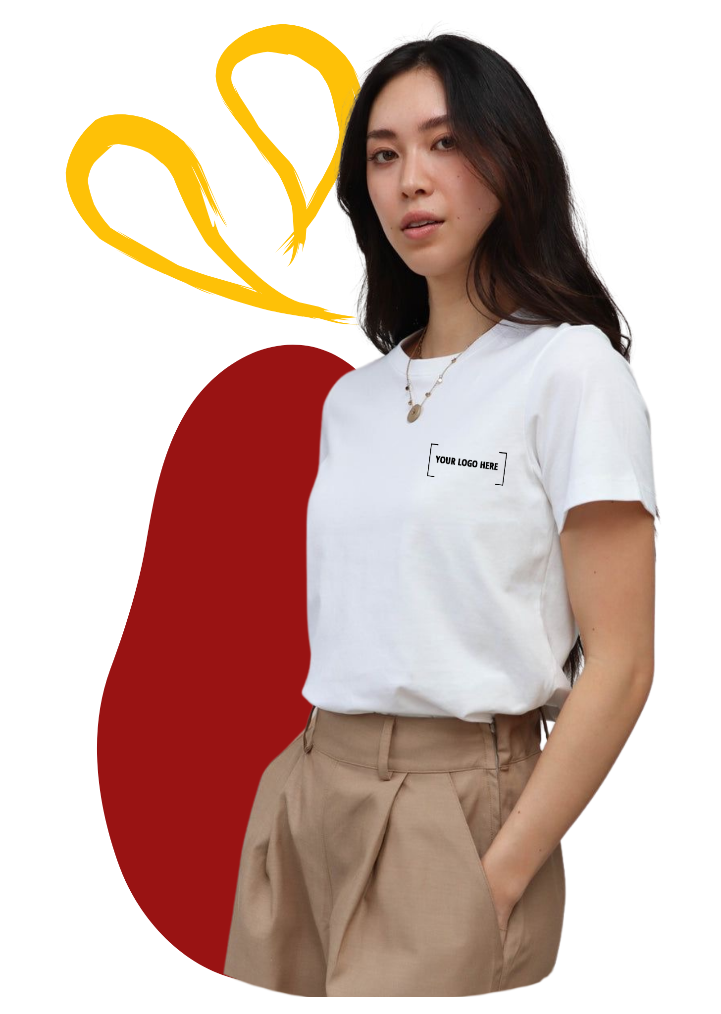 White custom logo t-shirt with beige shorts fashion