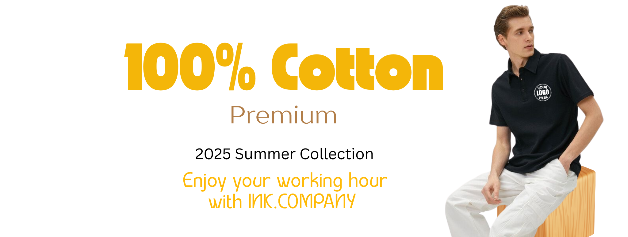 Man wearing 100% cotton premium branded polo t-shirt from Ink.Company 2025 Summer Collection